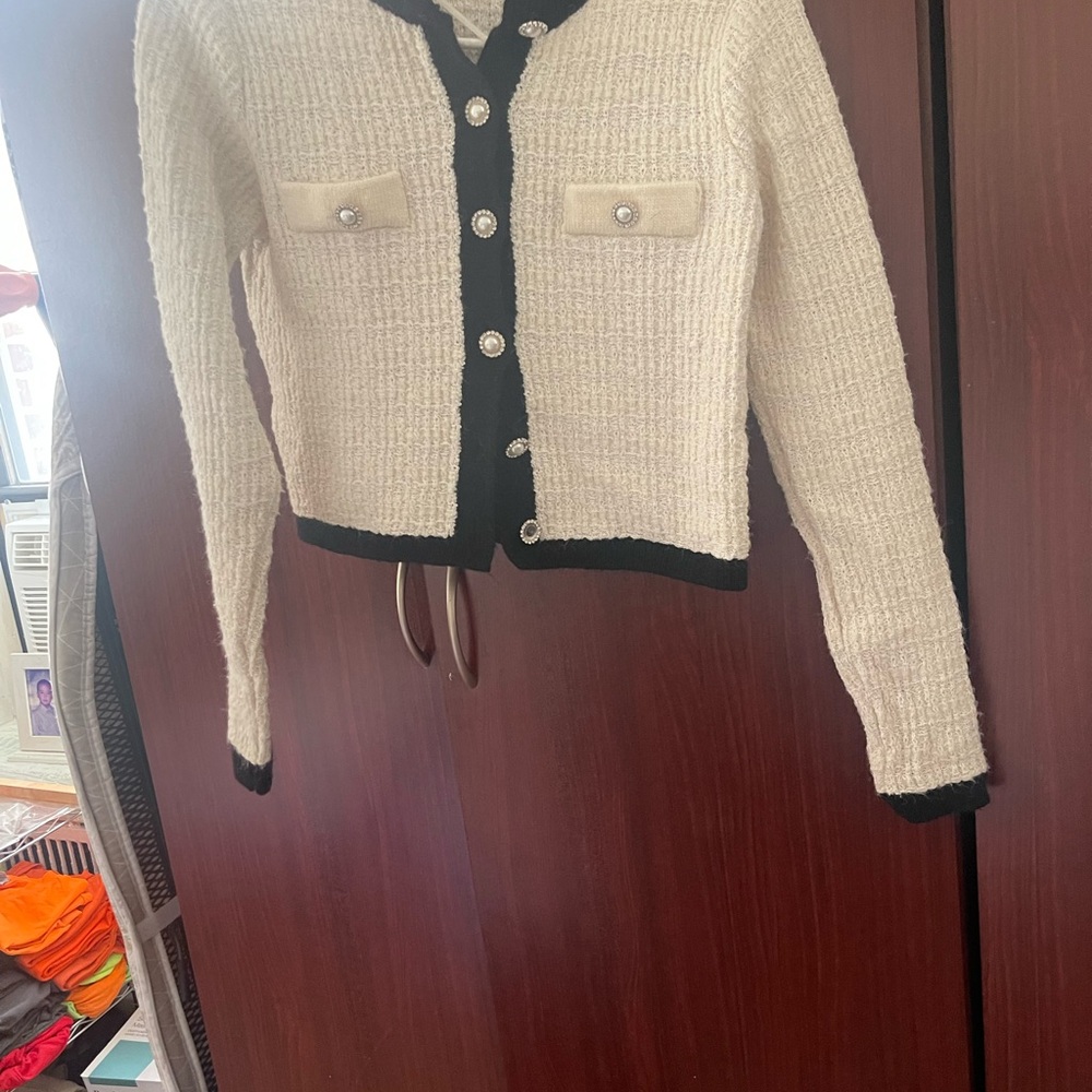 Mango Cream and Black Textured Blazer